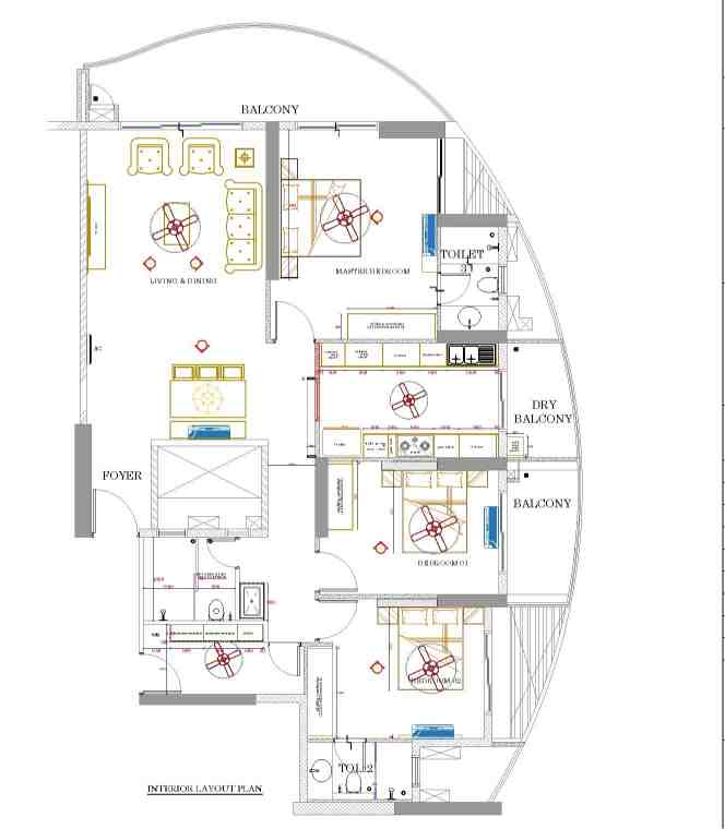 3 BHK + Maid Room Flat for Sale in Tritvam by Tata Realty, Kochi — Interior layout conv 1